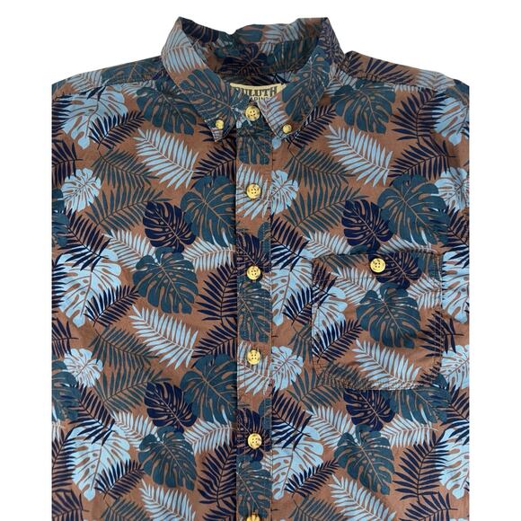 Duluth Trading Co Men's Button Down Shirt XL Blue Brown Leaf Pattern Relaxed Fit - Picture 4 of 11